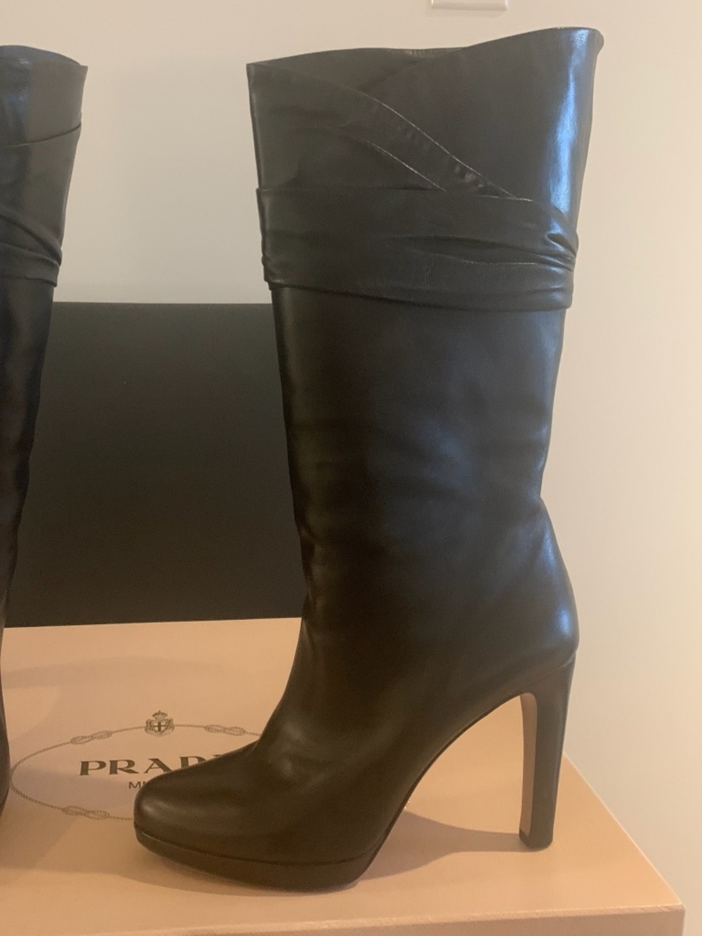 PRADA Knee High Napa Leather Boots